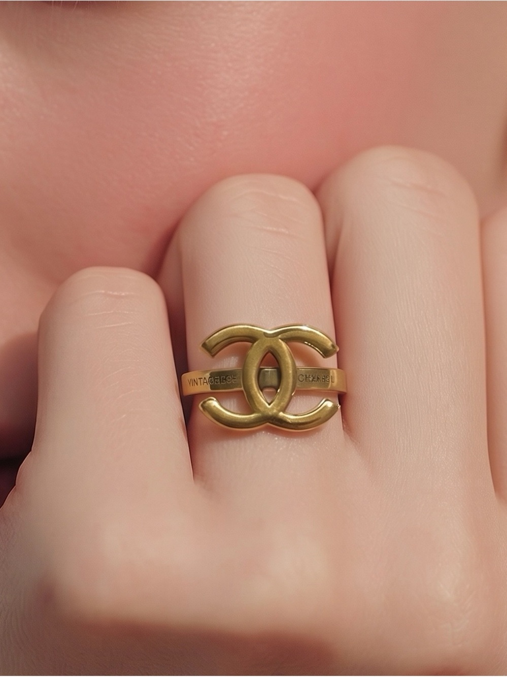Chanel Gold Double C Logo Ring - Women's Jewelry